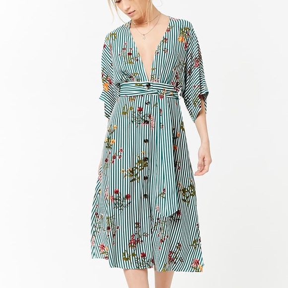 Forever 21 Dresses & Skirts - Striped Floral Midi Dress NWT!!!